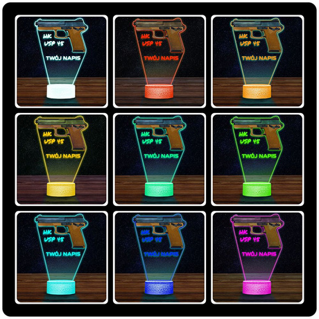 LAMPKA NOCNA LED 3D KARABIN BROŃ PISTOLET HK prezent dla dziecka URODZINY statuetka + pilot