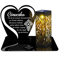 ZNICZ SOLARNY LED WIECZNY PODSTAWKA NA CMENTARZ GRÓB lampka Napis Serce 3D DLA CÓRKI