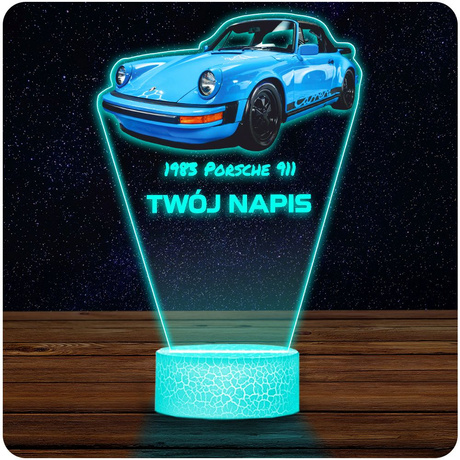 LAMPKA NOCNA LED 3D AUTO Porsche 911 z 1983 prezent dla dziecka URODZINY statuetka + pilot