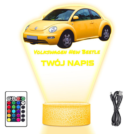 LAMPKA NOCNA LED 3D AUTO Volkswagen New Beetle prezent dla dziecka URODZINY statuetka + pilot