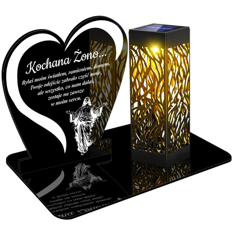 ZNICZ SOLARNY LED WIECZNY PODSTAWKA NA CMENTARZ GRÓB lampka Napis Serce 3D DLA ŻONY