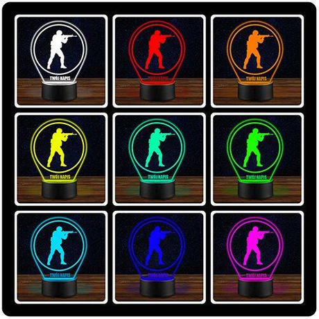 LAMPKA NOCNA LED COUNTER STRIKE GAMER 3D + PILOT prezent URODZINY statuetka