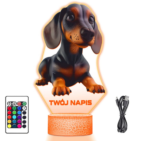 LAMPKA NOCNA LED 3D z imieniem PIESEK Jamnik prezent dla dziecka URODZINY statuetka + pilot