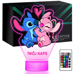 Lampka Nocna LED 3D z Imieniem Lilo i Stich Angel Prezent dla Dziewczynki
