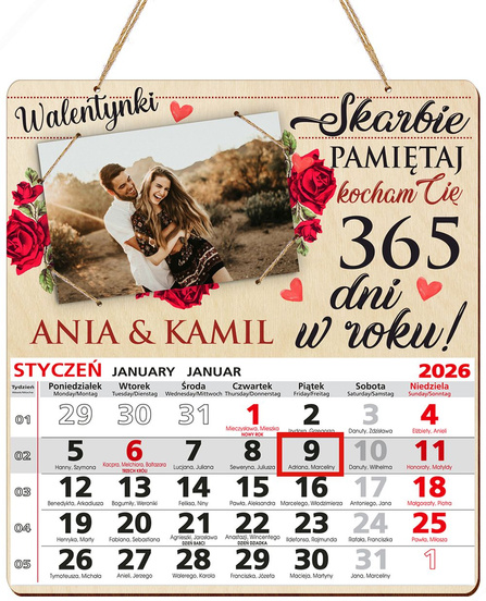 KALENDARZ 2026 PREZENT NA WALENTYNKI DLA PARY DZIEWCZYNY CHŁOPAKA UPOMINEK