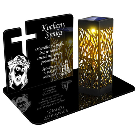 ZNICZ SOLARNY LED WIECZNY PODSTAWKA NA CMENTARZ GRÓB lampka Krzyż 3D DLA SYNA
