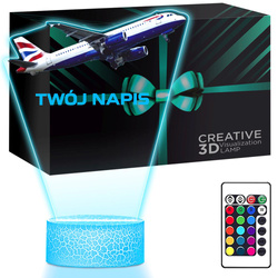 LAMPKA NOCNA LED 3D z imieniem SAMOLOT PASAŻERSKI prezent dla dziecka URODZINY statuetka + pilot