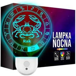 Lampka Nocna LED dla Dzieci RAK ZNAK ZODIAKU do kontaktu gniazdka CZUJNIK