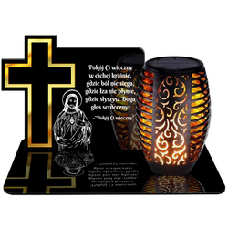 ZNICZ SOLARNY LED WIECZNY PODSTAWKA NA CMENTARZ GRÓB Krzyż EFEKT PŁOMIENIA