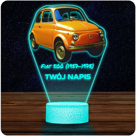 LAMPKA NOCNA LED 3D AUTO FIAT 500 prezent dla dziecka URODZINY statuetka + pilot