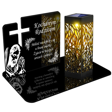 ZNICZ SOLARNY LED WIECZNY PODSTAWKA NA CMENTARZ GRÓB lampka Krzyż 3D DLA RODZICÓW