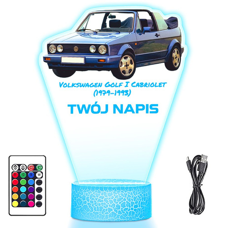 LAMPKA NOCNA LED 3D AUTO Volkswagen Golf Cabriolet prezent dla dziecka URODZINY statuetka + pilot