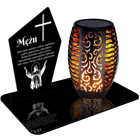 ZNICZ SOLARNY LED WIECZNY PODSTAWKA NA CMENTARZ GRÓB Krzyż EFEKT PŁOMIENIA dla Męża