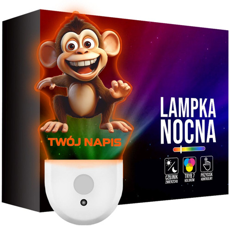 Lampka Nocna LED dla Dziecka SŁODKA MAŁPKA MAŁPA kontaktu gniazdka CZUJNIK