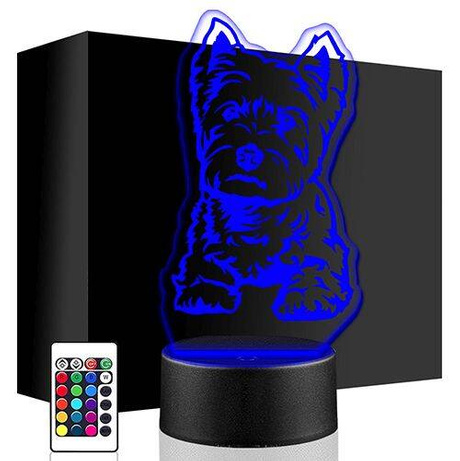 LAMPKA NOCNA LED WESTIE PIES PIESEK 3D + PILOT prezent URODZINY statuetka