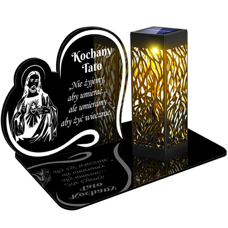 ZNICZ SOLARNY LED WIECZNY PODSTAWKA NA CMENTARZ GRÓB lampka Napis Serce 3D DLA TATY