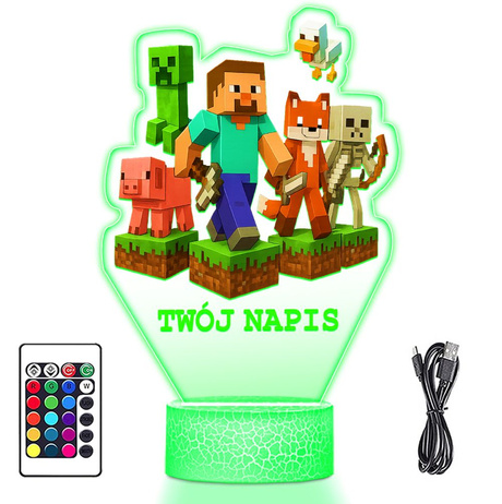 LAMPKA NOCNA LED 3D MINECRAFT GRA prezent dziecka URODZINY statuetka