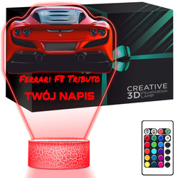 LAMPKA NOCNA LED 3D AUTO FERRARI F8 prezent dla dziecka URODZINY statuetka + pilot