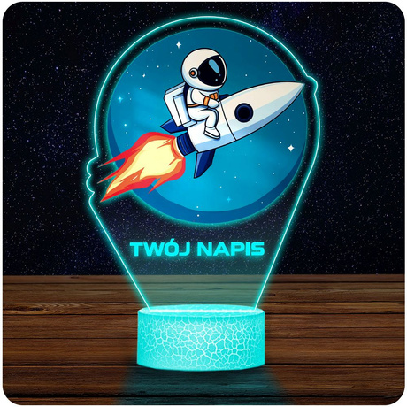 LAMPKA NOCNA LED 3D ASTRONAUTA RAKIETA prezent dziecka URODZINY statuetka