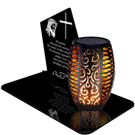 ZNICZ SOLARNY LED WIECZNY PODSTAWKA NA CMENTARZ GRÓB Krzyż EFEKT PŁOMIENIA 