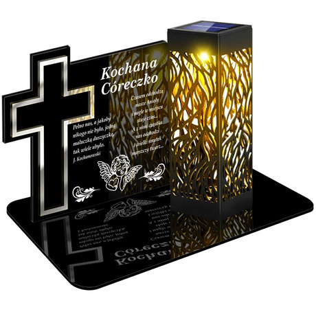 ZNICZ SOLARNY LED WIECZNY PODSTAWKA NA CMENTARZ GRÓB lampka Krzyż 3D DLA CÓRKI