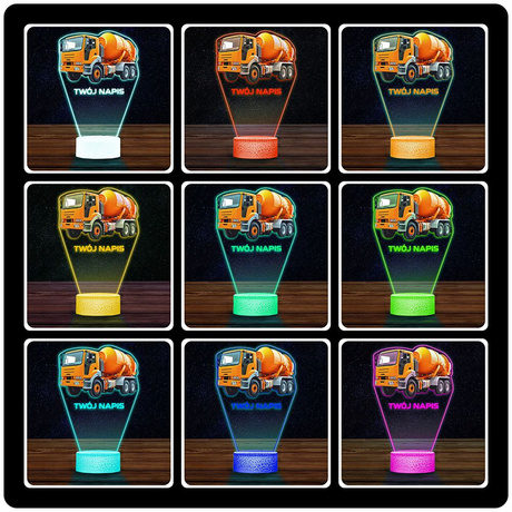 LAMPKA NOCNA LED 3D AUTO MAJSTRA BETONIARKA prezent dla dziecka URODZINY statuetka + pilot