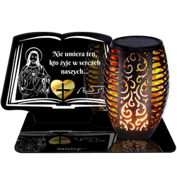 ZNICZ SOLARNY LED WIECZNY PODSTAWKA NA CMENTARZ GRÓB Księga EFEKT PŁOMIENIA
