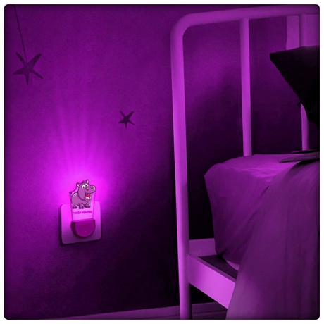 Lampka Nocna LED dla Dziecka HIPOPOTAM HIPCIO do kontaktu gniazdka CZUJNIK