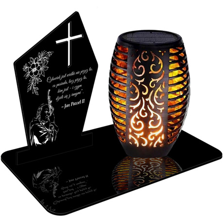 ZNICZ SOLARNY LED WIECZNY PODSTAWKA NA CMENTARZ GRÓB Krzyż EFEKT PŁOMIENIA