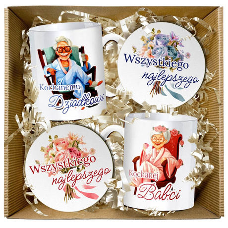 Prezent na dzień Babci i Dziadka Zestaw dla dziadków Kubki z Podstawkami