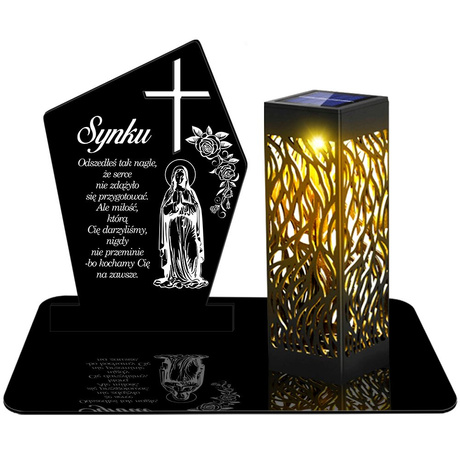 ZNICZ SOLARNY LED WIECZNY PODSTAWKA NA CMENTARZ GRÓB lampka Krzyż 3D dla Syna