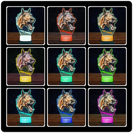 LAMPKA NOCNA LED 3D z imieniem KOŃ KONIK ZWIĘRZĘ prezent dla dziecka URODZINY statuetka + pilot