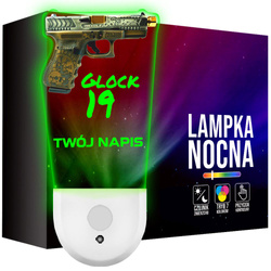Lampka Nocna LED dla Dziecka KARABIN BROŃ PISTOLET GLOCK gniazdka CZUJNIK