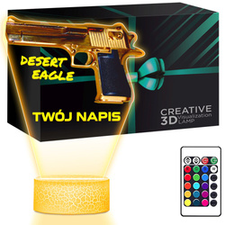LAMPKA NOCNA LED 3D KARABIN BROŃ PISTOLET Desert prezent dla dziecka URODZINY statuetka + pilot
