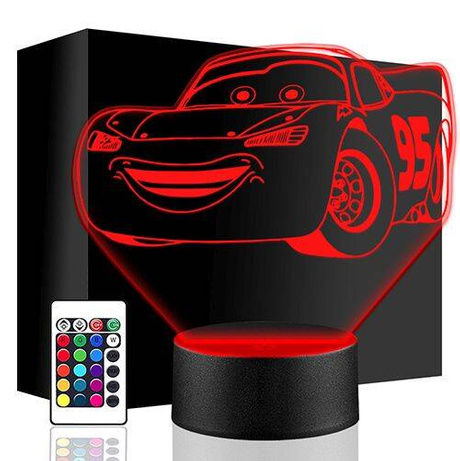 LAMPKA NOCNA LED ZYGZAK MCQUEEN AUTO 3D + PILOT prezent URODZINY statuetka