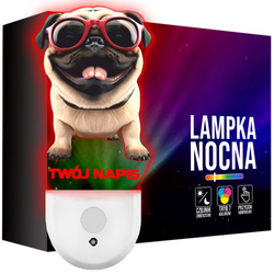Lampka Nocna LED dla Dziecka PIESEK PIES MOPS do kontaktu gniazdka CZUJNIK
