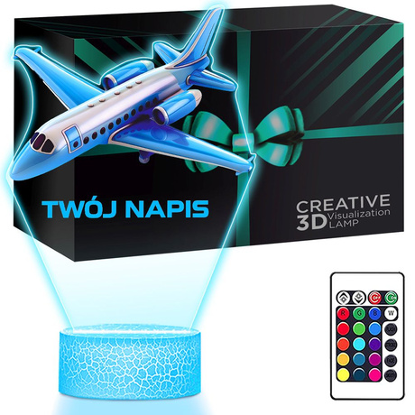 LAMPKA NOCNA LED 3D z imieniem SAMOLOT PASAŻERSKI prezent dla dziecka URODZINY statuetka + pilot