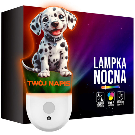 Lampka Nocna LED dla Dziecka PIESEK DALMATYŃCZYK kontaktu gniazdka CZUJNIK