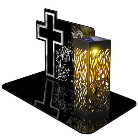 ZNICZ SOLARNY LED WIECZNY PODSTAWKA NA CMENTARZ GRÓB lampka Krzyż 3D  