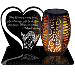 ZNICZ SOLARNY LED WIECZNY PODSTAWKA NA CMENTARZ GRÓB Serce EFEKT PŁOMIENIA