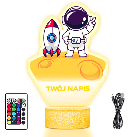 LAMPKA NOCNA LED 3D ASTRONAUTA RAKIETA prezent dziecka URODZINY statuetka