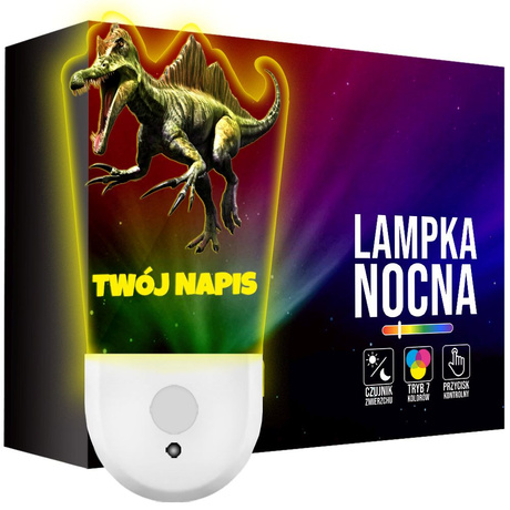 Lampka Nocna LED dla Dziecka DINOZAUR T-REX kontaktu gniazdka CZUJNIK