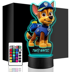 LAMPKA NOCNA LED Bajka Psi Patrol Chase 3D + PILOT prezent dziecka URODZINY