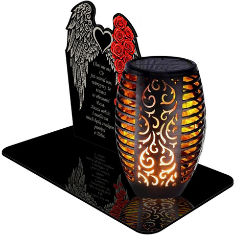 ZNICZ SOLARNY LED WIECZNY PODSTAWKA NA CMENTARZ GRÓB Kwiaty EFEKT PŁOMIENIA