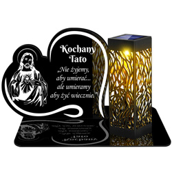 ZNICZ SOLARNY LED WIECZNY PODSTAWKA NA CMENTARZ GRÓB lampka Napis Serce 3D DLA TATY