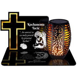 ZNICZ SOLARNY LED WIECZNY PODSTAWKA NA CMENTARZ GRÓB Krzyż EFEKT PŁOMIENIA DLA TATY