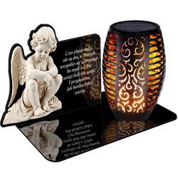 ZNICZ SOLARNY LED WIECZNY PODSTAWKA NA CMENTARZ GRÓB Aniołek EFEKT PŁOMIENIA dla Dziecka Syna Córki