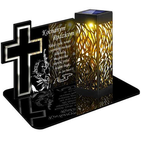 ZNICZ SOLARNY LED WIECZNY PODSTAWKA NA CMENTARZ GRÓB lampka Krzyż 3D DLA RODZICÓW