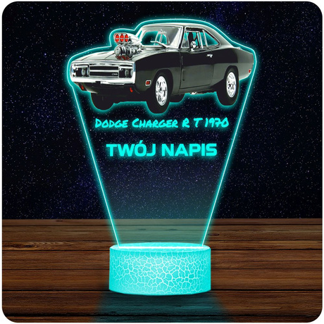 LAMPKA NOCNA LED 3D AUTO DODGE Charger prezent dla dziecka URODZINY statuetka + pilot