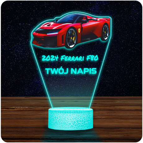 LAMPKA NOCNA LED 3D AUTO FERRARI F80 prezent dla dziecka URODZINY statuetka + pilot